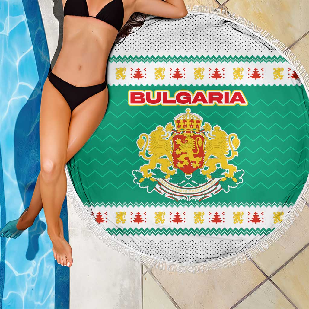 Bulgaria Christmas Beach Blanket with Green-White Theme, Coat of Arms, and National Flag Motif - Wonder Print Shop