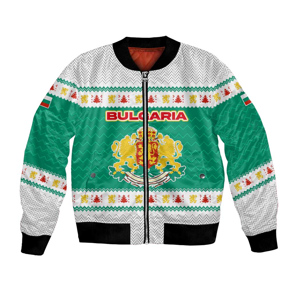 Bulgaria Christmas Bomber Jacket with Green-White Theme, Coat of Arms, and National Flag Motif - Wonder Print Shop