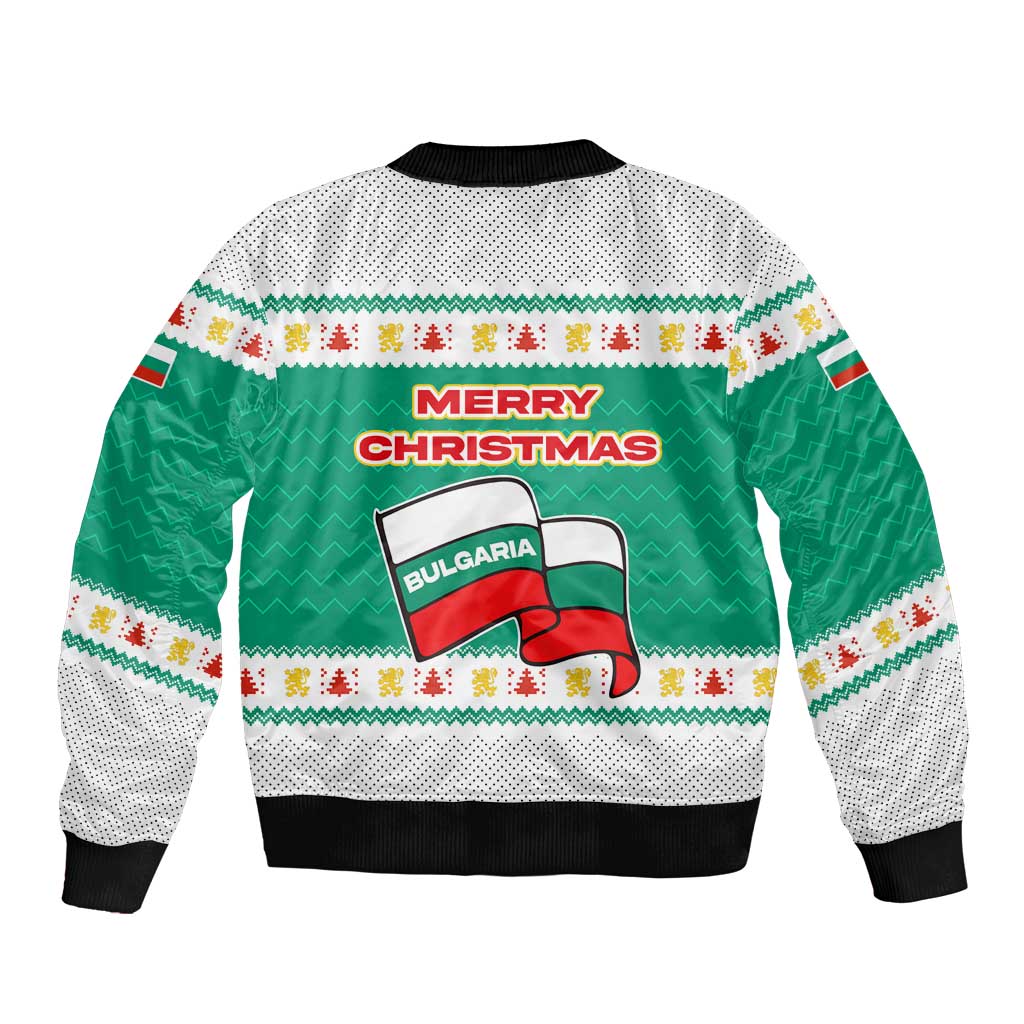 Bulgaria Christmas Bomber Jacket with Green-White Theme, Coat of Arms, and National Flag Motif - Wonder Print Shop