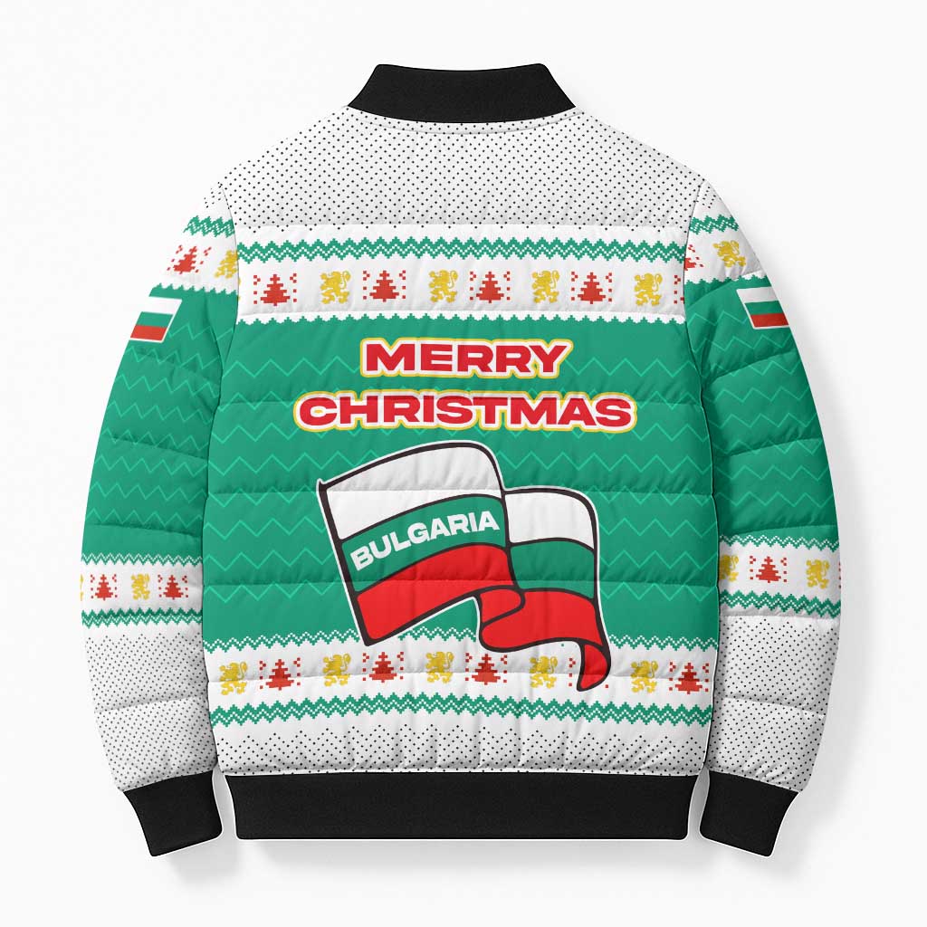 Bulgaria Christmas Bomber Puffer Jacket with Green-White Theme, Coat of Arms, and National Flag Motif - Wonder Print Shop