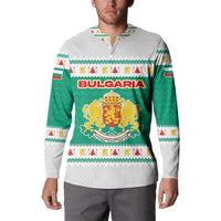 Bulgaria Christmas Button Sweatshirt with Green-White Theme, Coat of Arms, and National Flag Motif - Wonder Print Shop