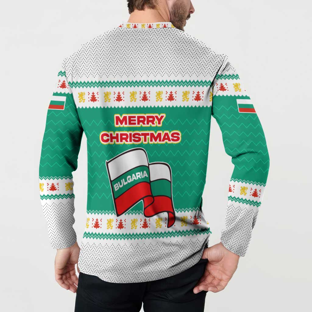 Bulgaria Christmas Button Sweatshirt with Green-White Theme, Coat of Arms, and National Flag Motif - Wonder Print Shop