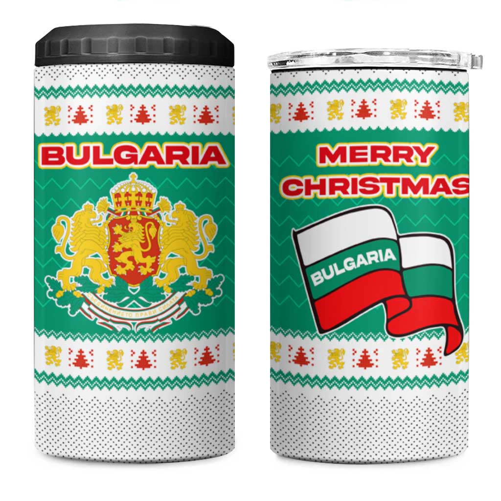 Bulgaria Christmas 4 in 1 Can Cooler Tumbler with Green-White Theme, Coat of Arms, and National Flag Motif - Wonder Print Shop