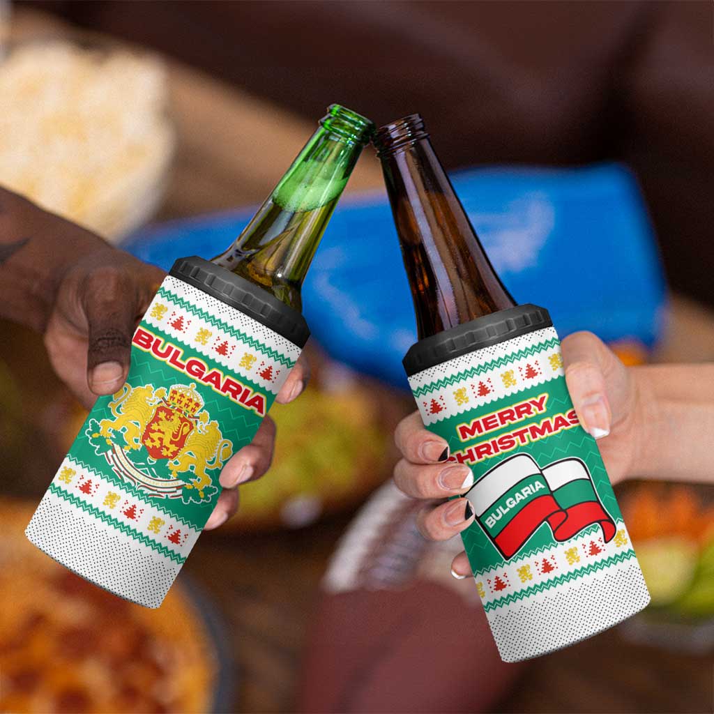 Bulgaria Christmas 4 in 1 Can Cooler Tumbler with Green-White Theme, Coat of Arms, and National Flag Motif - Wonder Print Shop