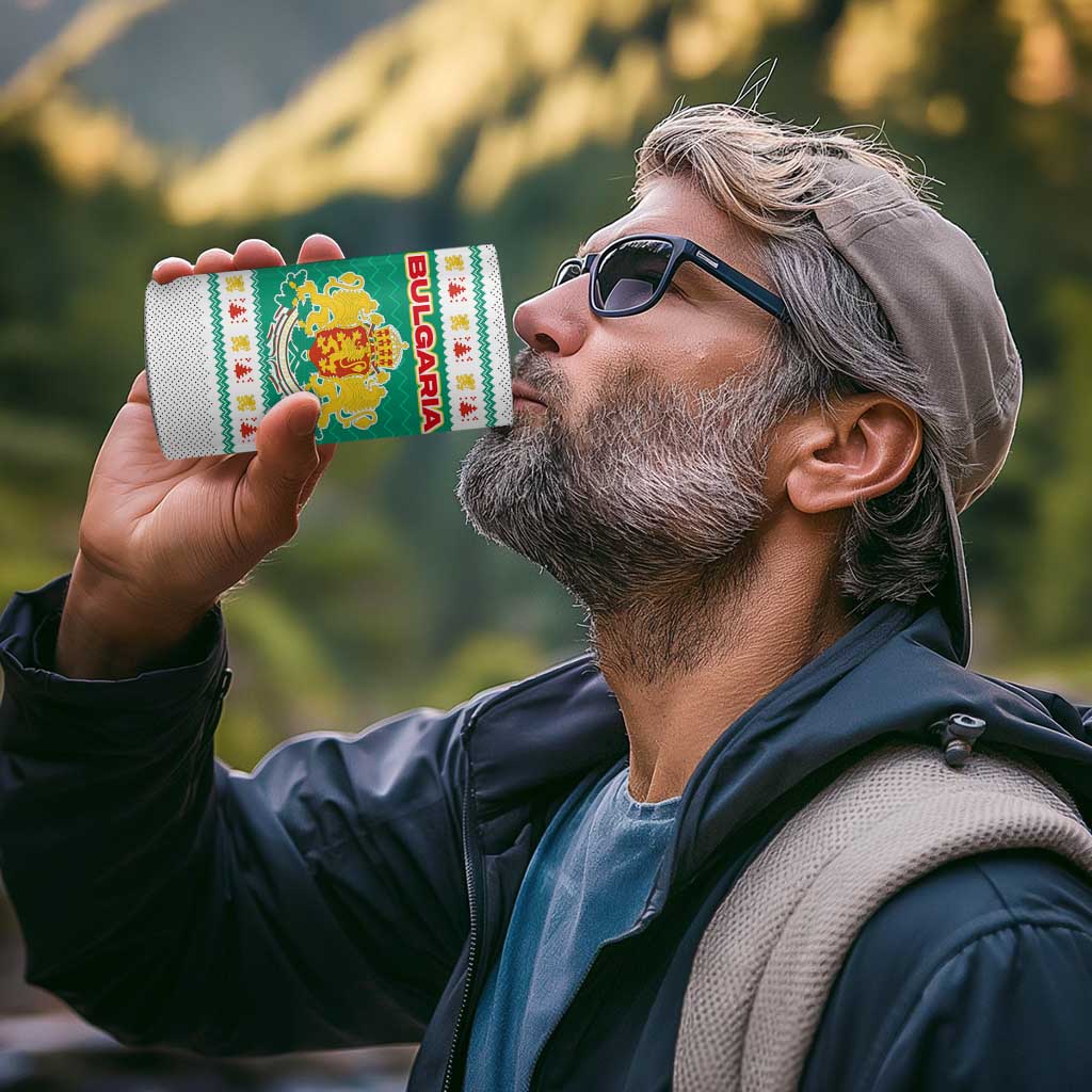 Bulgaria Christmas 4 in 1 Can Cooler Tumbler with Green-White Theme, Coat of Arms, and National Flag Motif - Wonder Print Shop