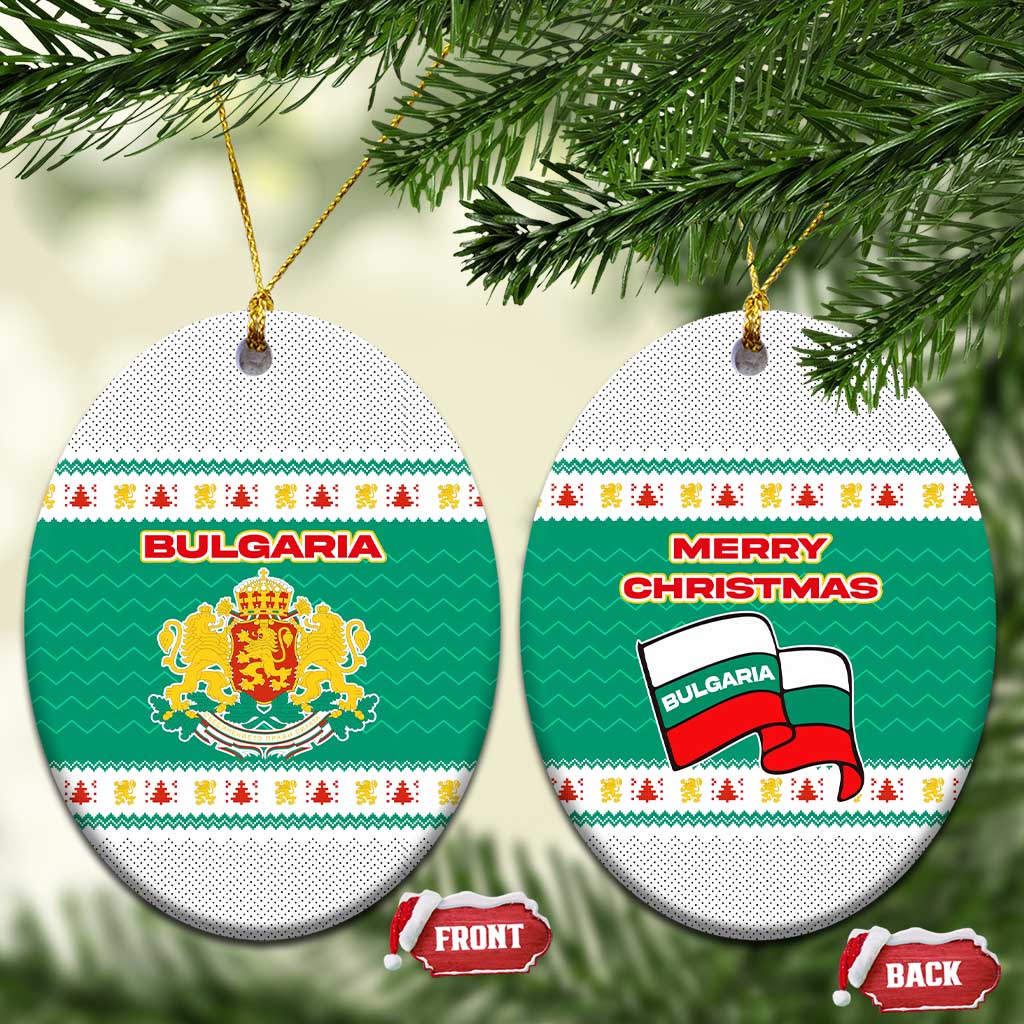 Bulgaria Christmas Ceramic Ornament with Green-White Theme, Coat of Arms, and National Flag Motif - Wonder Print Shop