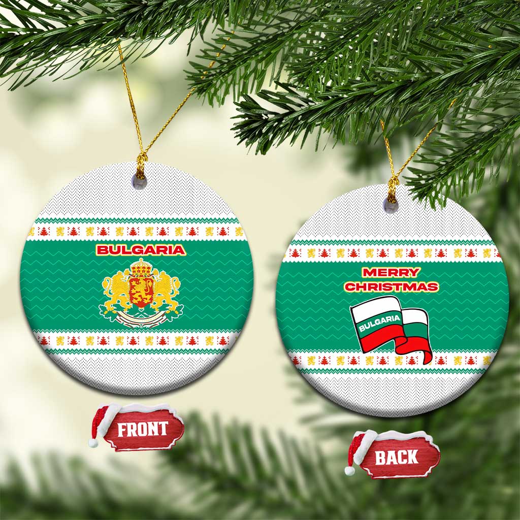 Bulgaria Christmas Ceramic Ornament with Green-White Theme, Coat of Arms, and National Flag Motif - Wonder Print Shop