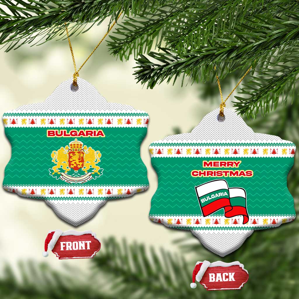 Bulgaria Christmas Ceramic Ornament with Green-White Theme, Coat of Arms, and National Flag Motif - Wonder Print Shop
