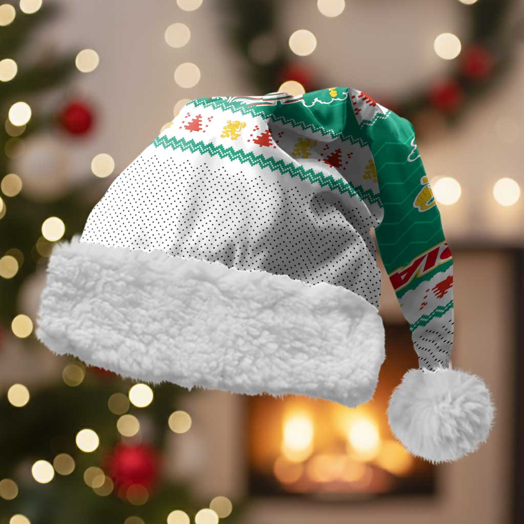 Bulgaria Christmas Santa Hat with Green-White Theme, Coat of Arms, and National Flag Motif - Wonder Print Shop