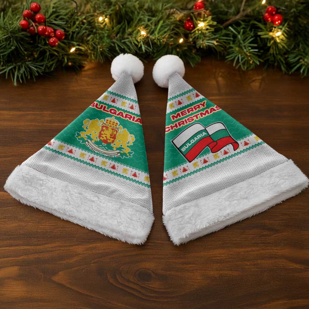 Bulgaria Christmas Santa Hat with Green-White Theme, Coat of Arms, and National Flag Motif - Wonder Print Shop