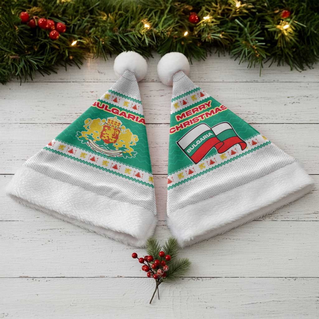 Bulgaria Christmas Santa Hat with Green-White Theme, Coat of Arms, and National Flag Motif - Wonder Print Shop
