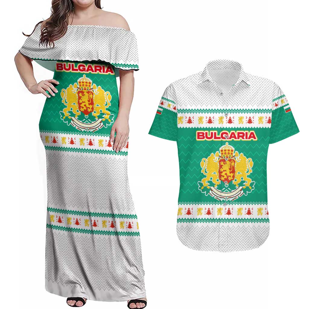 Bulgaria Christmas Couples Matching Off Shoulder Maxi Dress and Hawaiian Shirt with Green-White Theme, Coat of Arms, and National Flag Motif - Wonder Print Shop