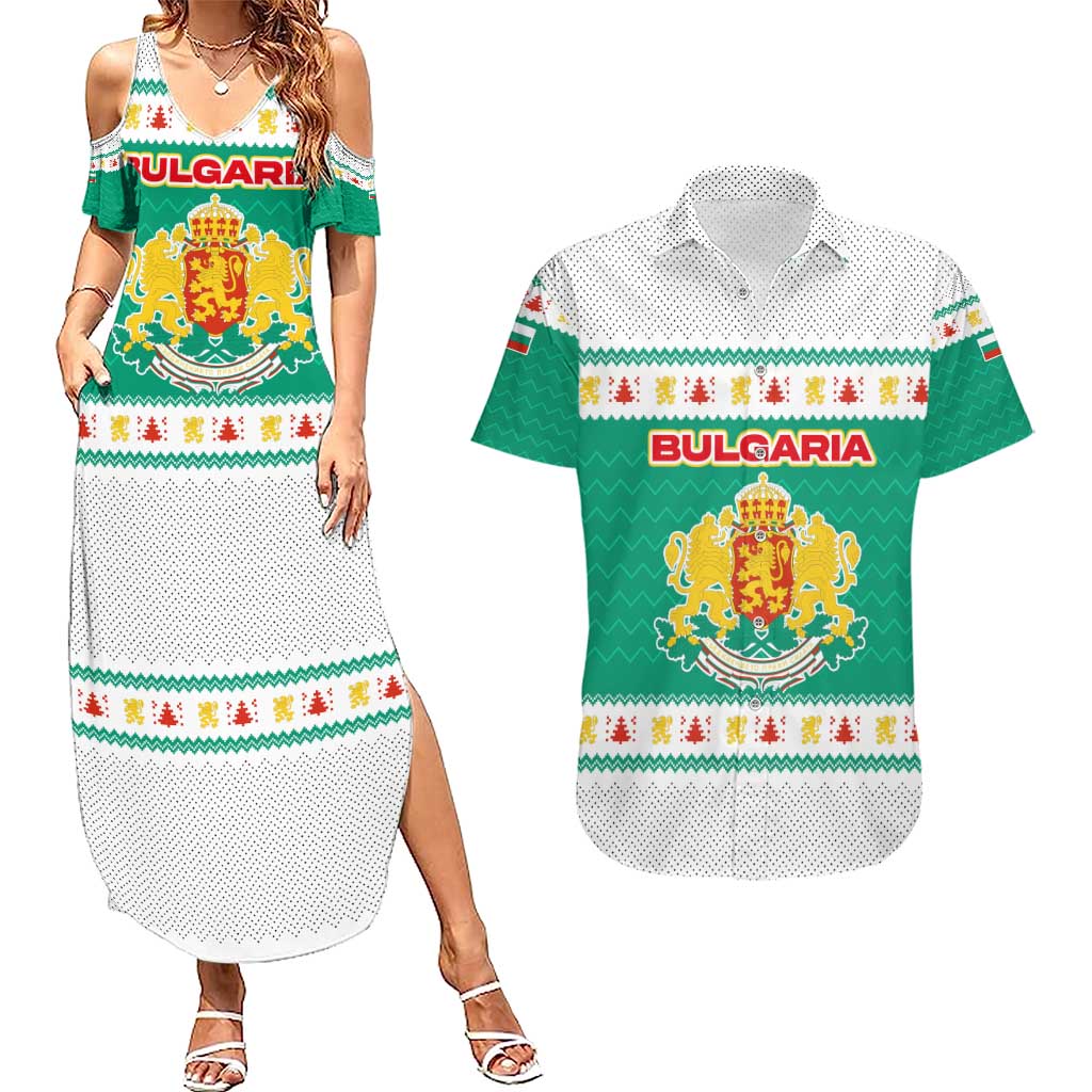 Bulgaria Christmas Couples Matching Summer Maxi Dress and Hawaiian Shirt with Green-White Theme, Coat of Arms, and National Flag Motif - Wonder Print Shop