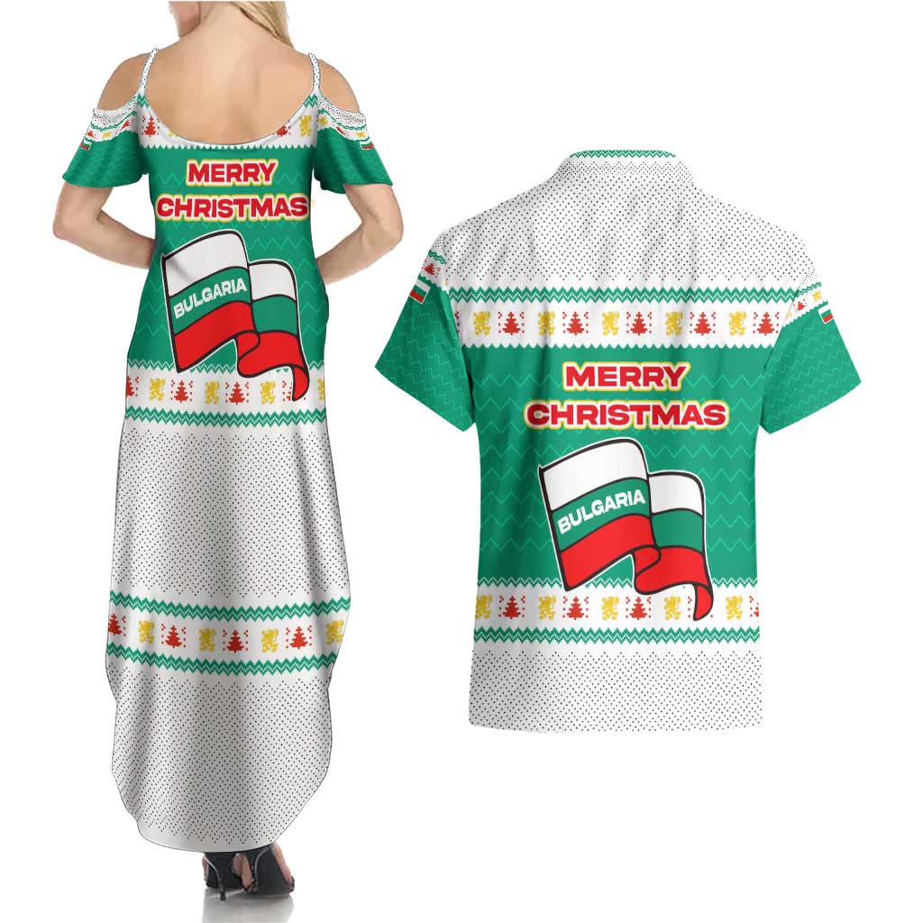Bulgaria Christmas Couples Matching Summer Maxi Dress and Hawaiian Shirt with Green-White Theme, Coat of Arms, and National Flag Motif - Wonder Print Shop