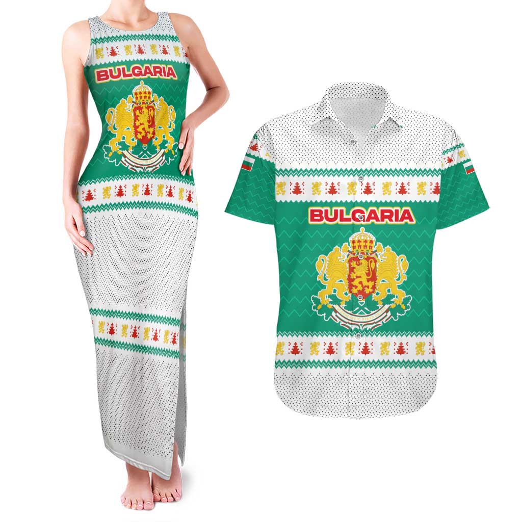 Bulgaria Christmas Couples Matching Tank Maxi Dress and Hawaiian Shirt with Green-White Theme, Coat of Arms, and National Flag Motif - Wonder Print Shop