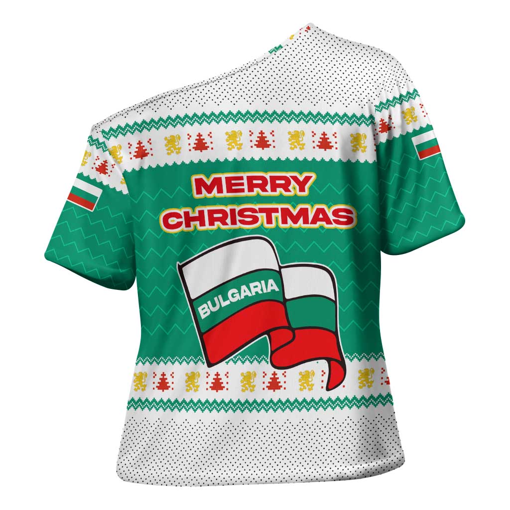 Bulgaria Christmas Cross Shoulder Shirt with Green-White Theme, Coat of Arms, and National Flag Motif - Wonder Print Shop