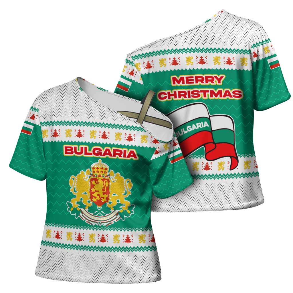 Bulgaria Christmas Cross Shoulder Shirt with Green-White Theme, Coat of Arms, and National Flag Motif - Wonder Print Shop