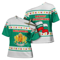 Bulgaria Christmas Cross Shoulder Shirt with Green-White Theme, Coat of Arms, and National Flag Motif - Wonder Print Shop