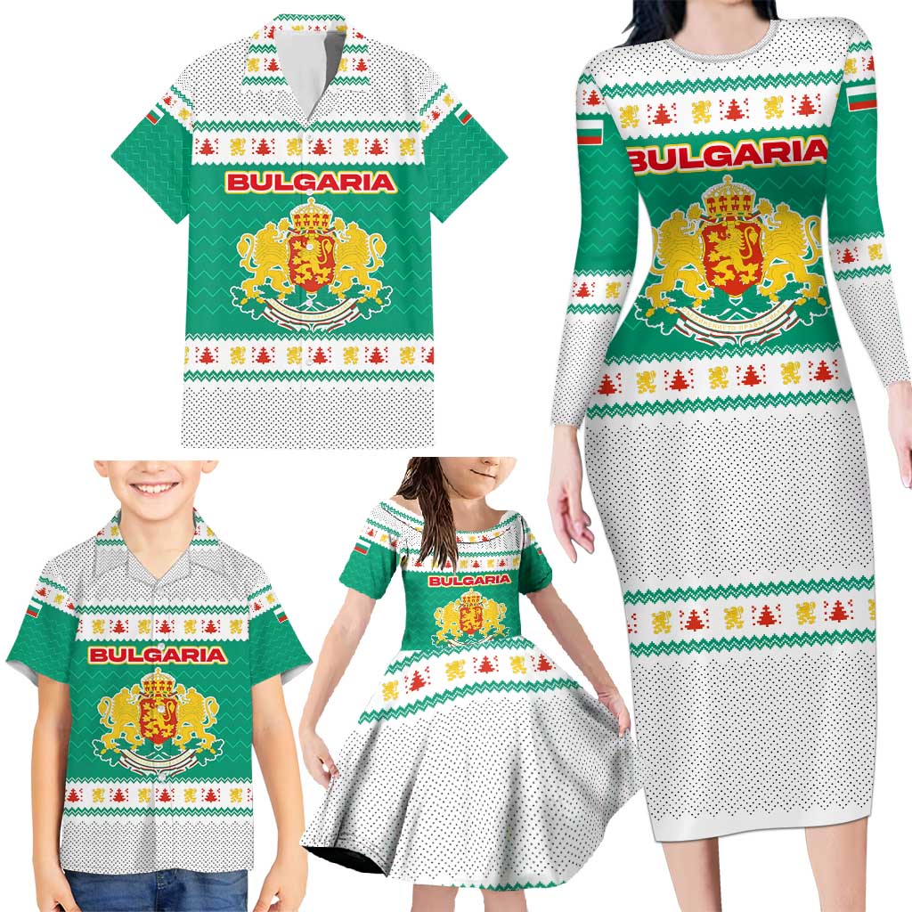 Bulgaria Christmas Family Matching Long Sleeve Bodycon Dress and Hawaiian Shirt with Green-White Theme, Coat of Arms, and National Flag Motif - Wonder Print Shop
