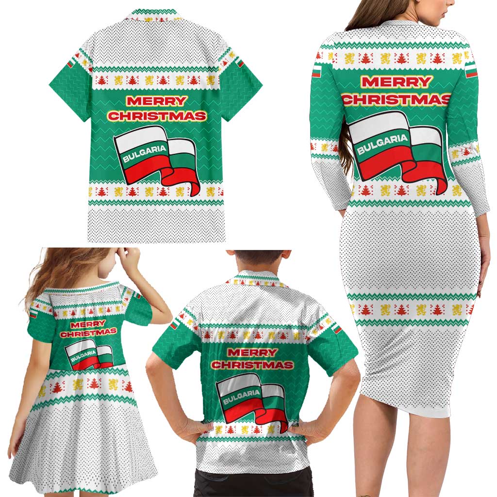 Bulgaria Christmas Family Matching Long Sleeve Bodycon Dress and Hawaiian Shirt with Green-White Theme, Coat of Arms, and National Flag Motif - Wonder Print Shop
