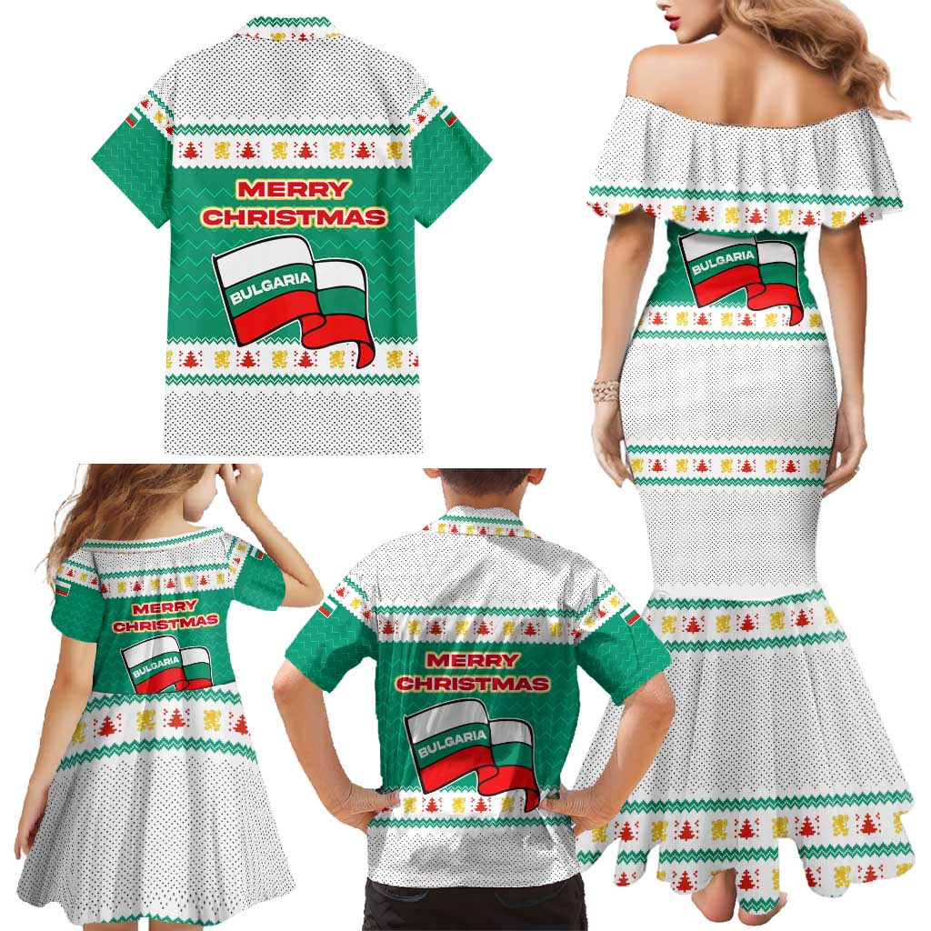 Bulgaria Christmas Family Matching Mermaid Dress and Hawaiian Shirt with Green-White Theme, Coat of Arms, and National Flag Motif - Wonder Print Shop