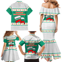 Bulgaria Christmas Family Matching Mermaid Dress and Hawaiian Shirt with Green-White Theme, Coat of Arms, and National Flag Motif - Wonder Print Shop