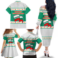 Bulgaria Christmas Family Matching Off The Shoulder Long Sleeve Dress and Hawaiian Shirt with Green-White Theme, Coat of Arms, and National Flag Motif - Wonder Print Shop