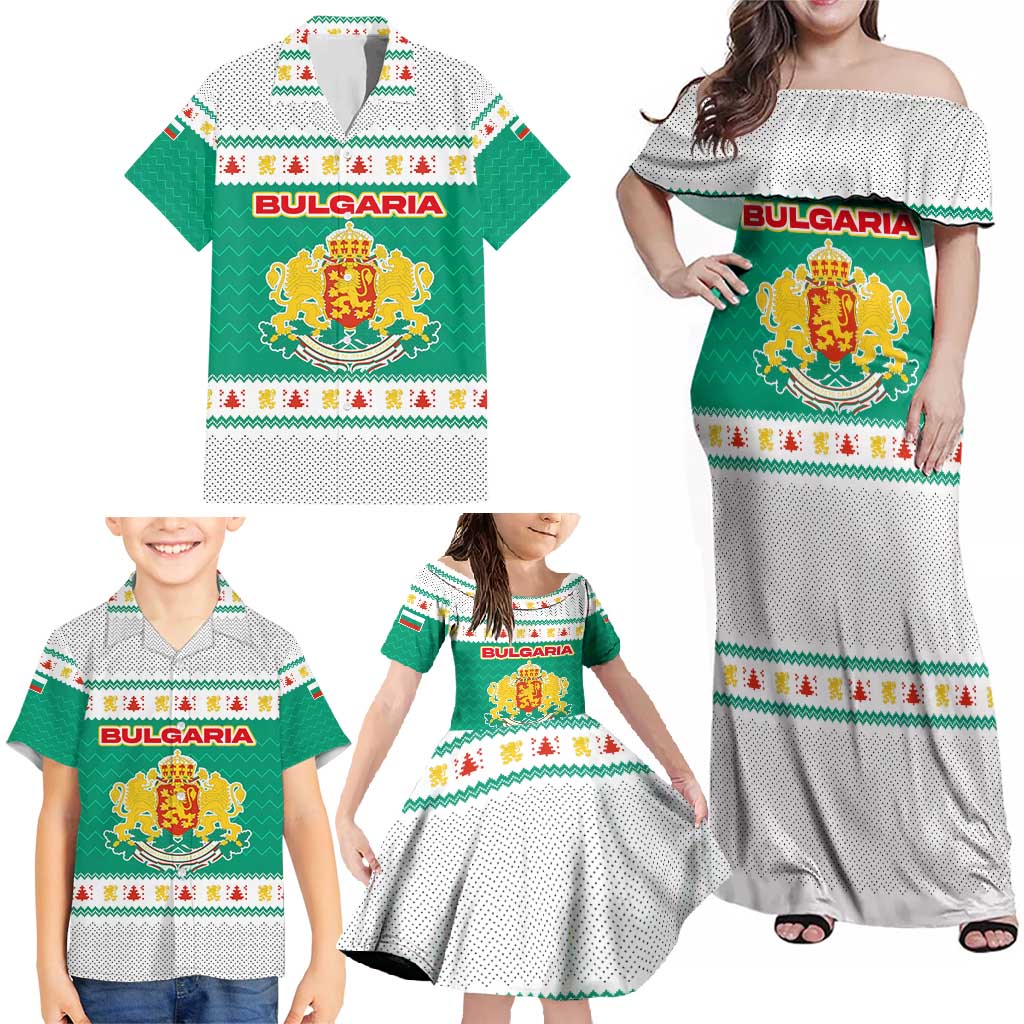 Bulgaria Christmas Family Matching Off Shoulder Maxi Dress and Hawaiian Shirt with Green-White Theme, Coat of Arms, and National Flag Motif - Wonder Print Shop