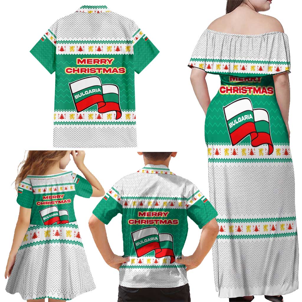 Bulgaria Christmas Family Matching Off Shoulder Maxi Dress and Hawaiian Shirt with Green-White Theme, Coat of Arms, and National Flag Motif - Wonder Print Shop