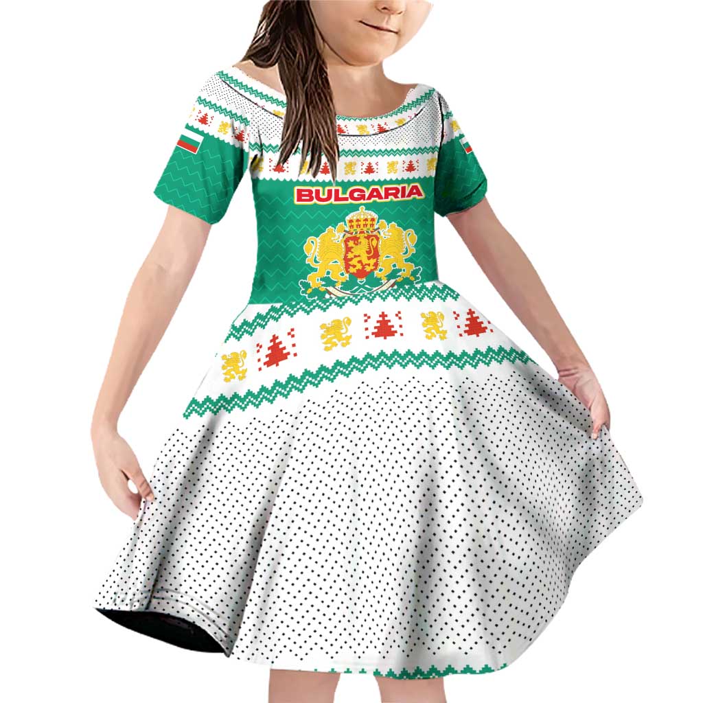 Bulgaria Christmas Family Matching Off Shoulder Short Dress and Hawaiian Shirt with Green-White Theme, Coat of Arms, and National Flag Motif - Wonder Print Shop