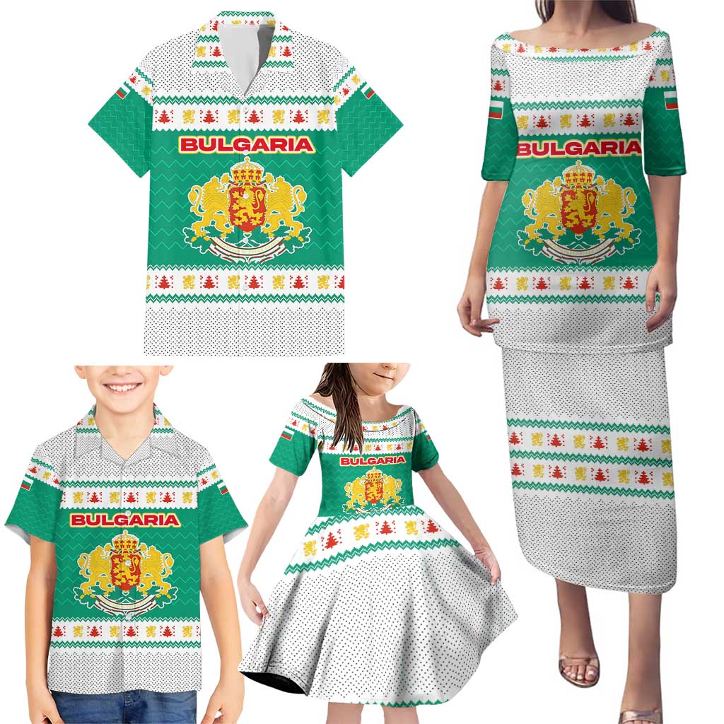Bulgaria Christmas Family Matching Puletasi and Hawaiian Shirt with Green-White Theme, Coat of Arms, and National Flag Motif - Wonder Print Shop