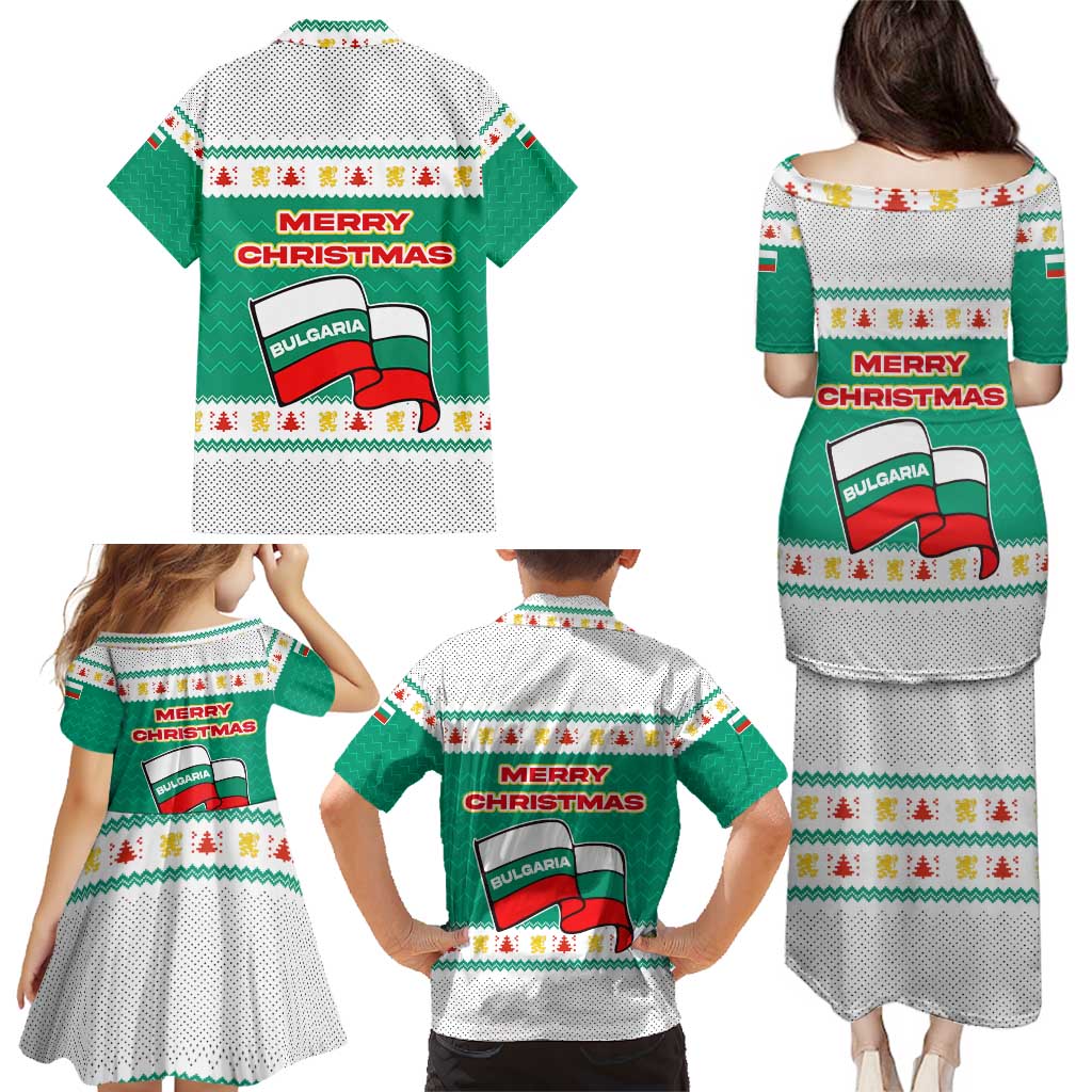 Bulgaria Christmas Family Matching Puletasi and Hawaiian Shirt with Green-White Theme, Coat of Arms, and National Flag Motif - Wonder Print Shop