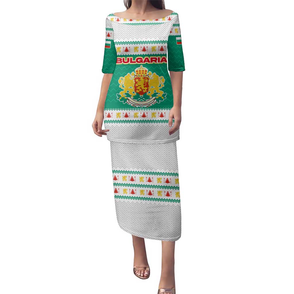 Bulgaria Christmas Family Matching Puletasi and Hawaiian Shirt with Green-White Theme, Coat of Arms, and National Flag Motif - Wonder Print Shop
