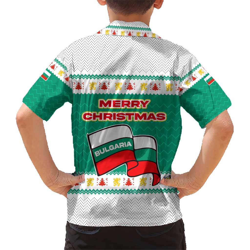 Bulgaria Christmas Family Matching Short Sleeve Bodycon Dress and Hawaiian Shirt with Green-White Theme, Coat of Arms, and National Flag Motif - Wonder Print Shop