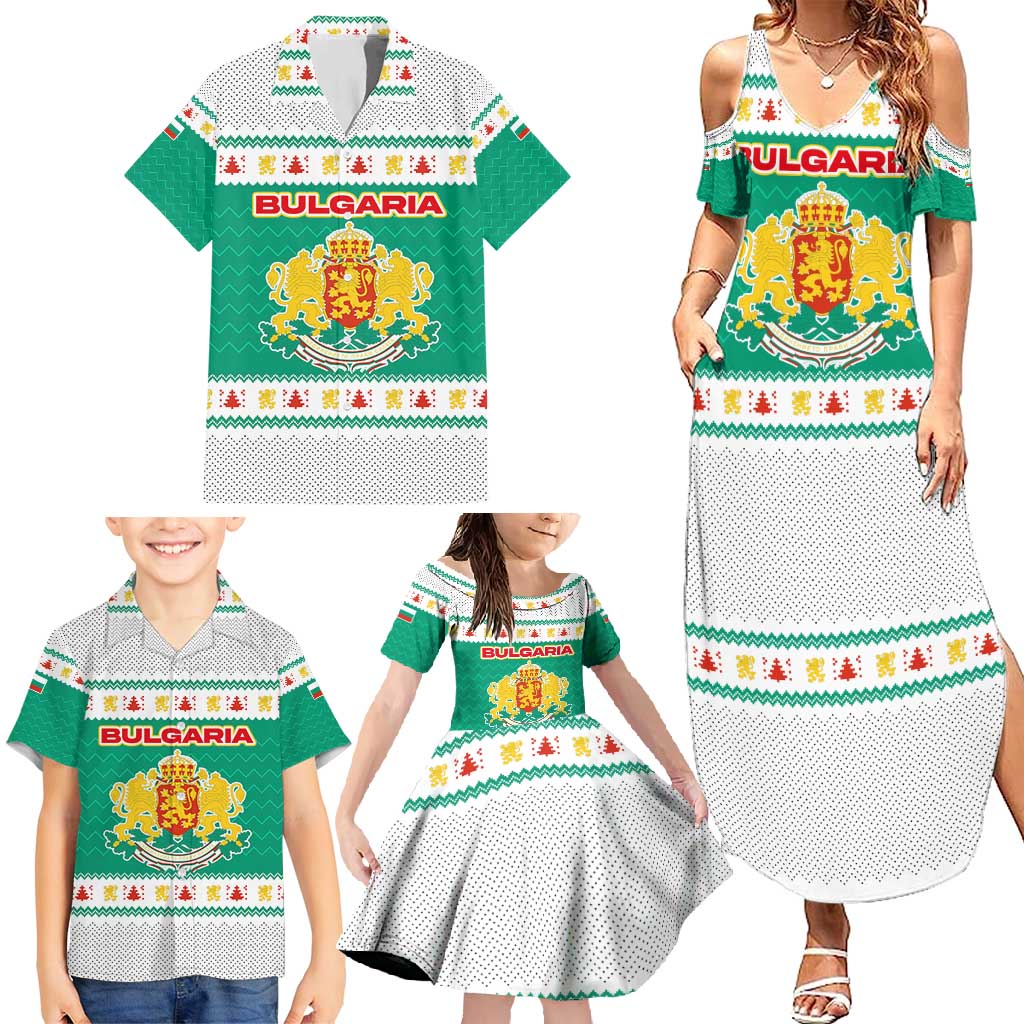 Bulgaria Christmas Family Matching Summer Maxi Dress and Hawaiian Shirt with Green-White Theme, Coat of Arms, and National Flag Motif - Wonder Print Shop