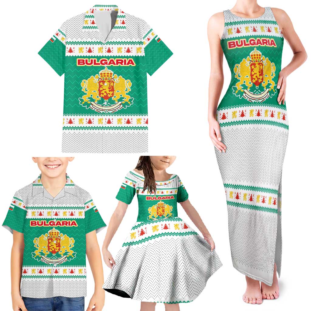 Bulgaria Christmas Family Matching Tank Maxi Dress and Hawaiian Shirt with Green-White Theme, Coat of Arms, and National Flag Motif - Wonder Print Shop