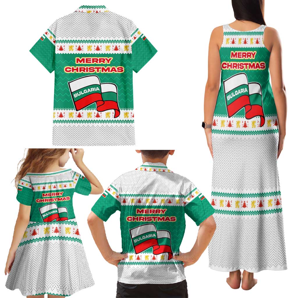 Bulgaria Christmas Family Matching Tank Maxi Dress and Hawaiian Shirt with Green-White Theme, Coat of Arms, and National Flag Motif - Wonder Print Shop