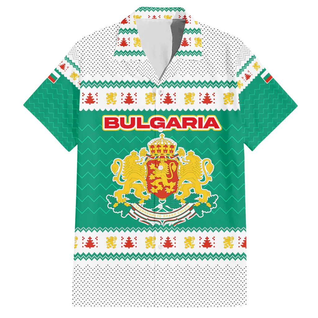 Bulgaria Christmas Hawaiian Shirt with Green-White Theme, Coat of Arms, and National Flag Motif - Wonder Print Shop