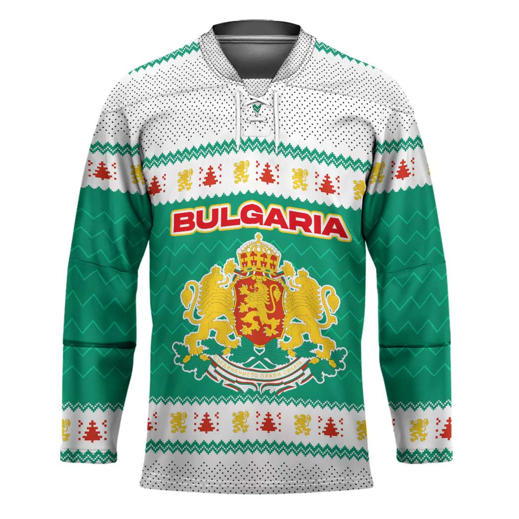 Bulgaria Christmas Hockey Jersey with Green-White Theme, Coat of Arms, and National Flag Motif - Wonder Print Shop