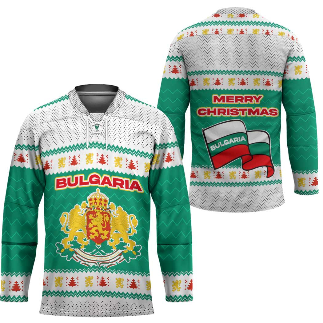 Bulgaria Christmas Hockey Jersey with Green-White Theme, Coat of Arms, and National Flag Motif - Wonder Print Shop