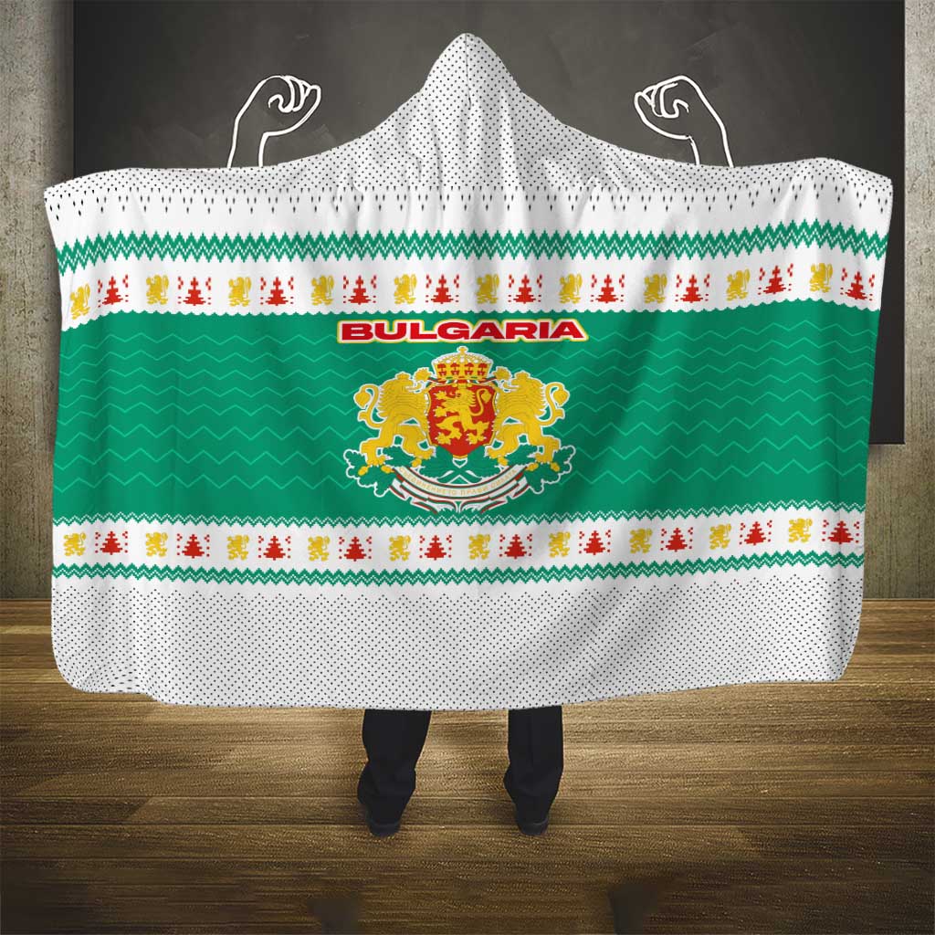 Bulgaria Christmas Hooded Blanket with Green-White Theme, Coat of Arms, and National Flag Motif - Wonder Print Shop