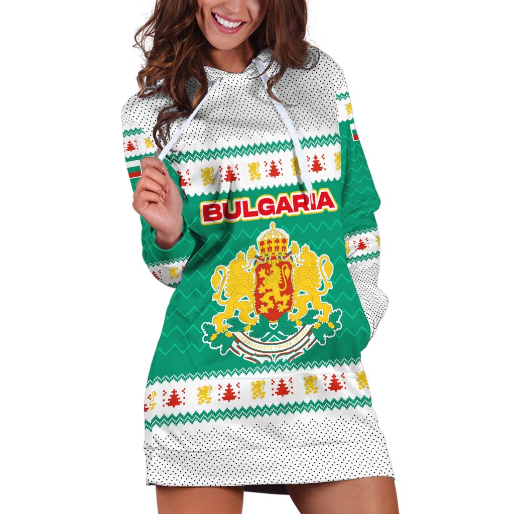 Bulgaria Christmas Hoodie Dress with Green-White Theme, Coat of Arms, and National Flag Motif - Wonder Print Shop