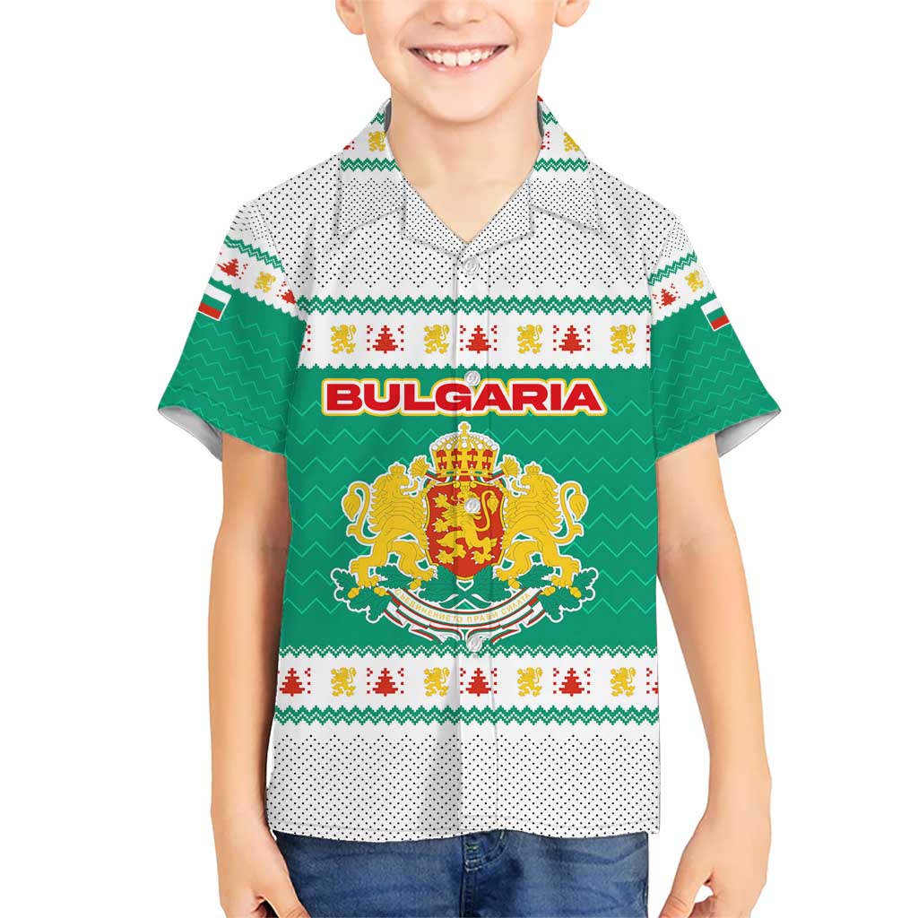 Bulgaria Christmas Kid Hawaiian Shirt with Green-White Theme, Coat of Arms, and National Flag Motif - Wonder Print Shop