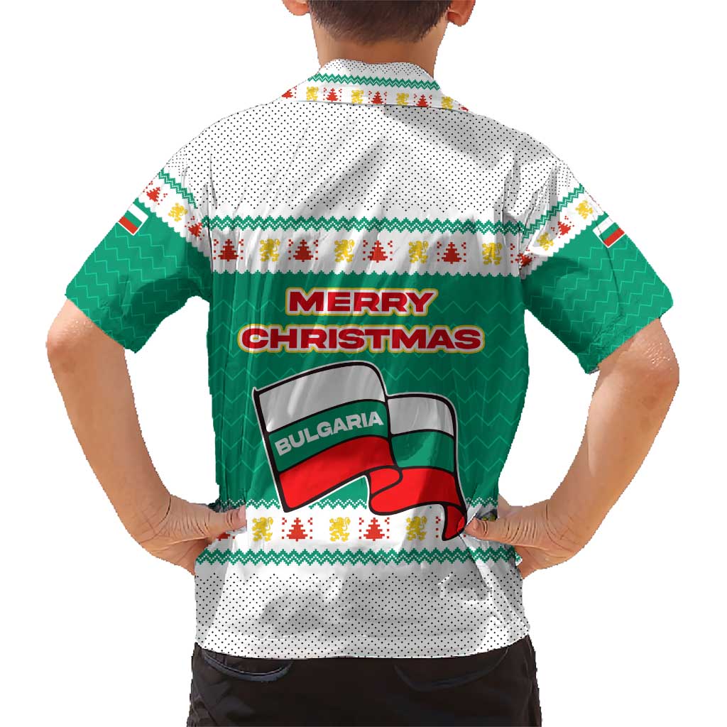 Bulgaria Christmas Kid Hawaiian Shirt with Green-White Theme, Coat of Arms, and National Flag Motif - Wonder Print Shop