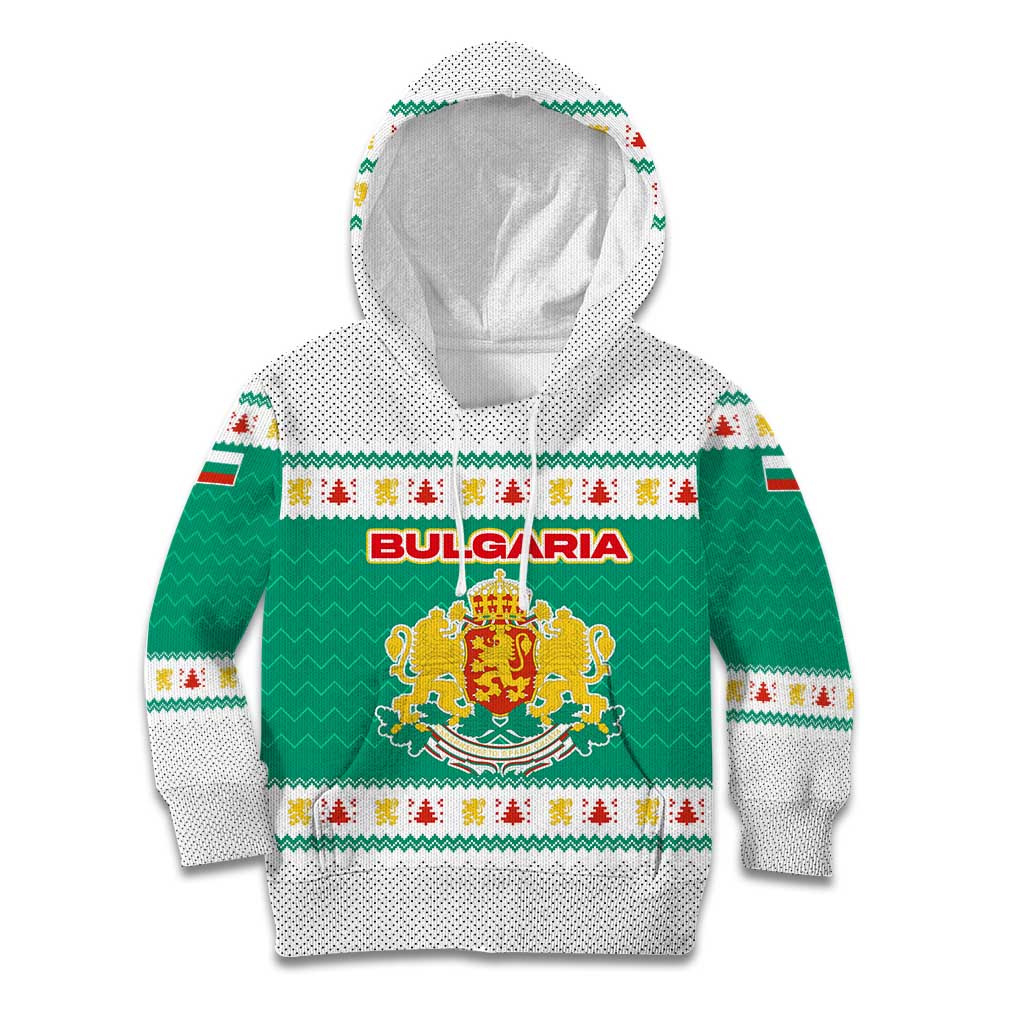 Bulgaria Christmas Kid Hoodie with Green-White Theme, Coat of Arms, and National Flag Motif - Wonder Print Shop