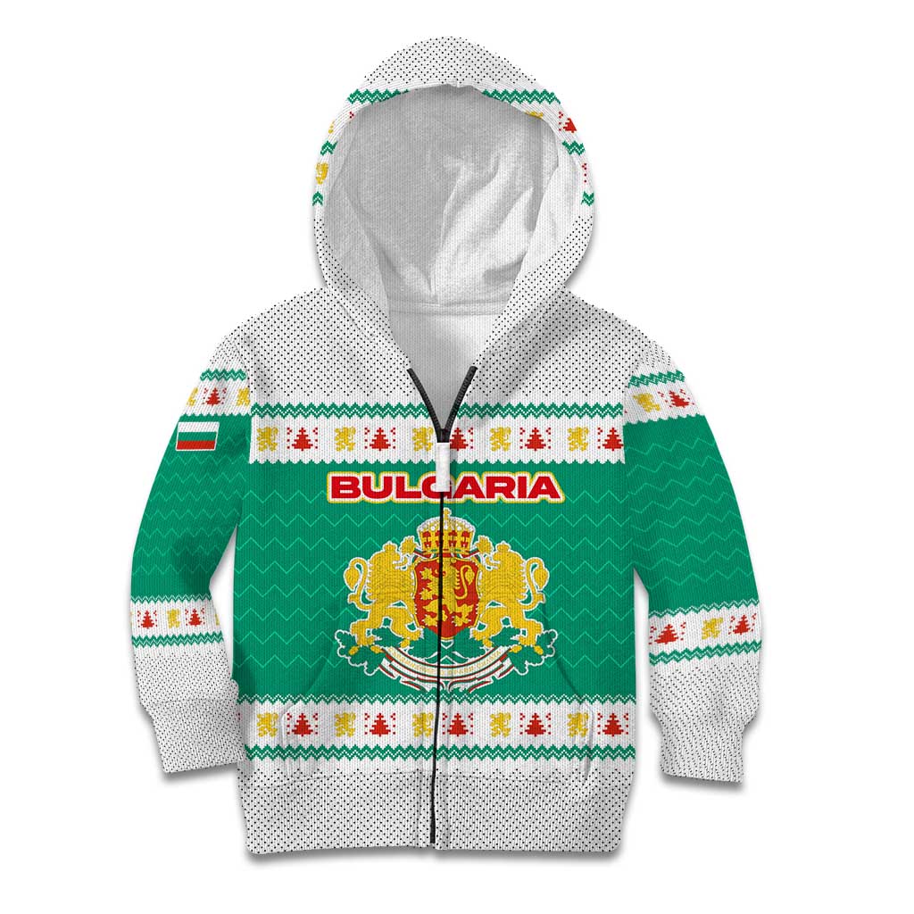 Bulgaria Christmas Kid Hoodie with Green-White Theme, Coat of Arms, and National Flag Motif - Wonder Print Shop