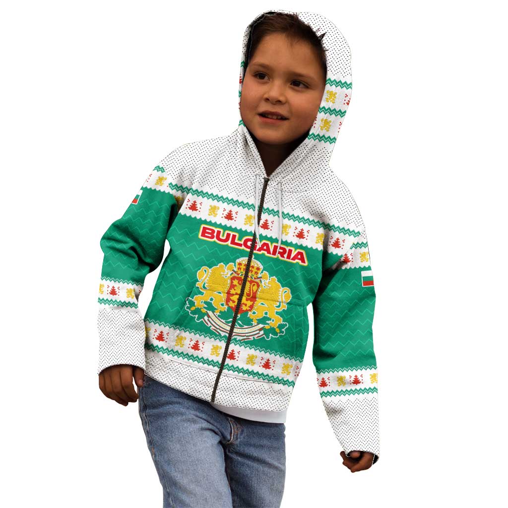 Bulgaria Christmas Kid Hoodie with Green-White Theme, Coat of Arms, and National Flag Motif - Wonder Print Shop
