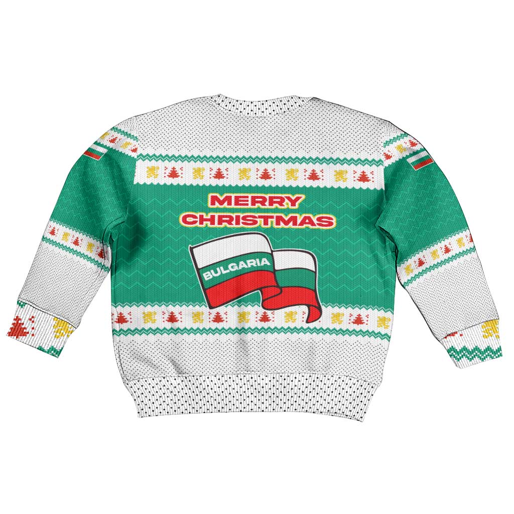Bulgaria Christmas Kid Ugly Christmas Sweater with Green-White Theme, Coat of Arms, and National Flag Motif - Wonder Print Shop