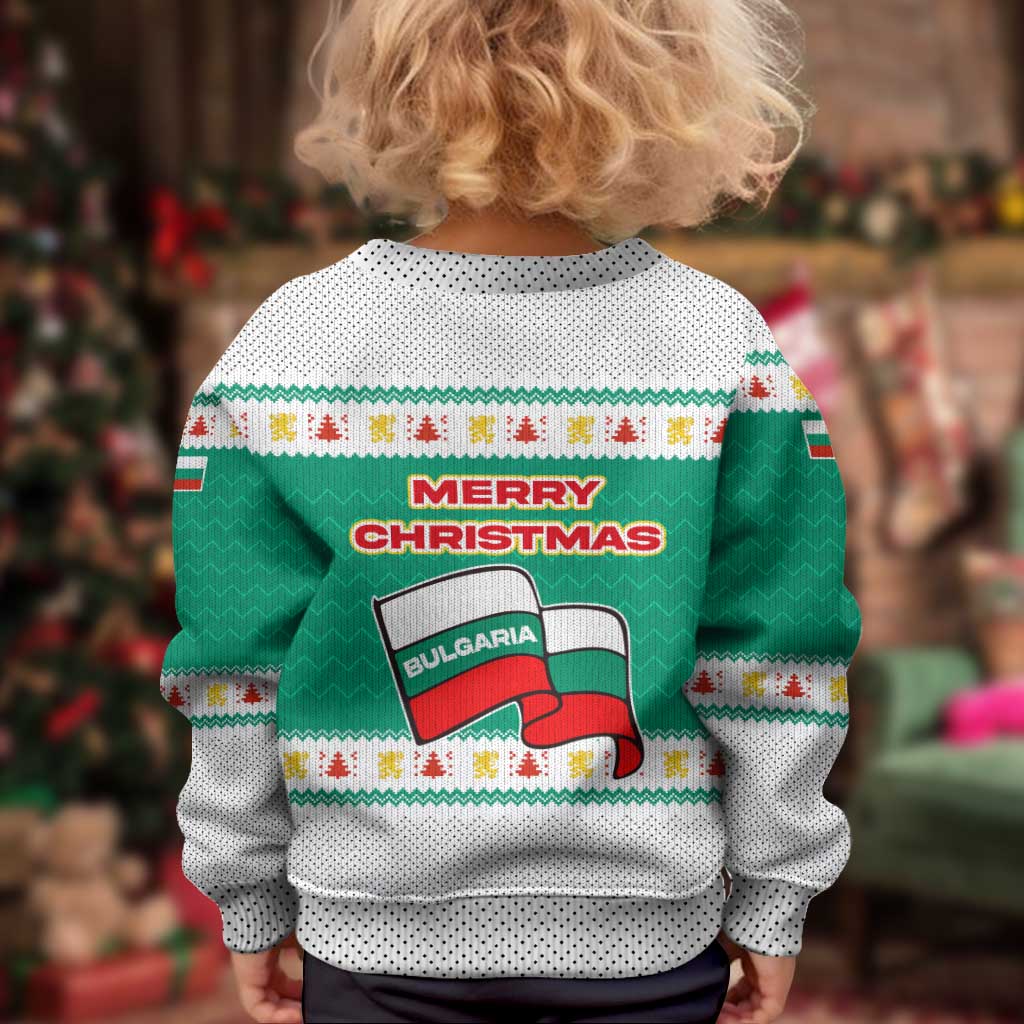 Bulgaria Christmas Kid Ugly Christmas Sweater with Green-White Theme, Coat of Arms, and National Flag Motif - Wonder Print Shop