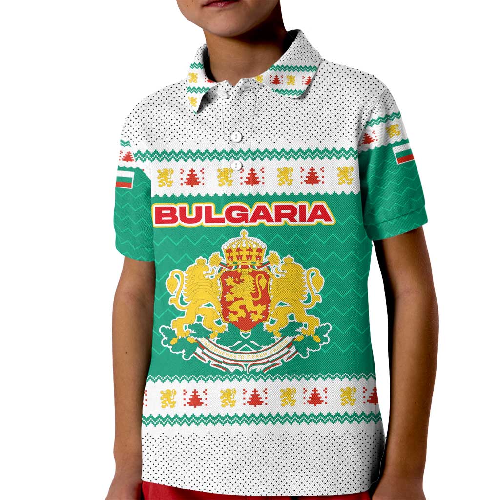 Bulgaria Christmas Kid Polo Shirt with Green-White Theme, Coat of Arms, and National Flag Motif - Wonder Print Shop